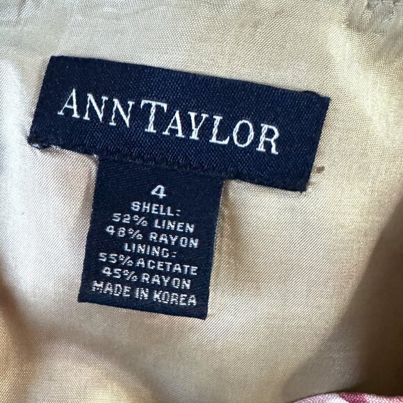 ANN TAYLOR Vintage Y2K Linen Blend Pink Floral Lined Sleeveless Sheath Dress 4 - Picture 5 of 7